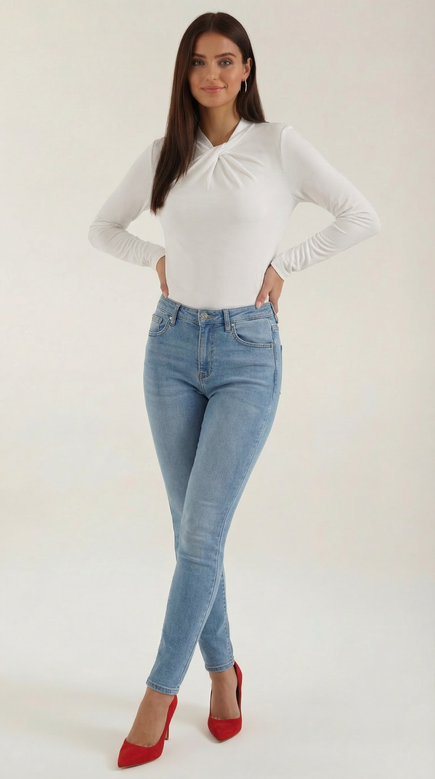 Damenbluse Modern Rundhalsausschnitt mit Knoten Detail - Norvielle