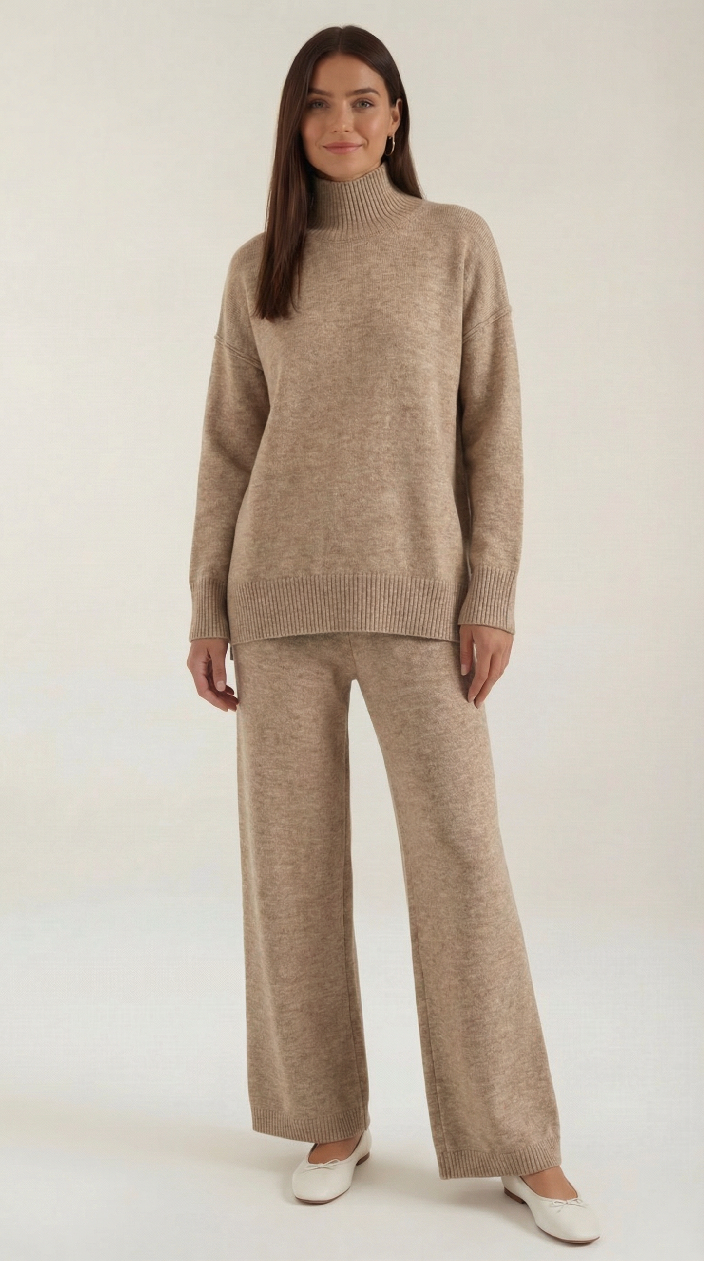 Strickset Rollkragenpullover und -hose Jeansfarben - Norvielle