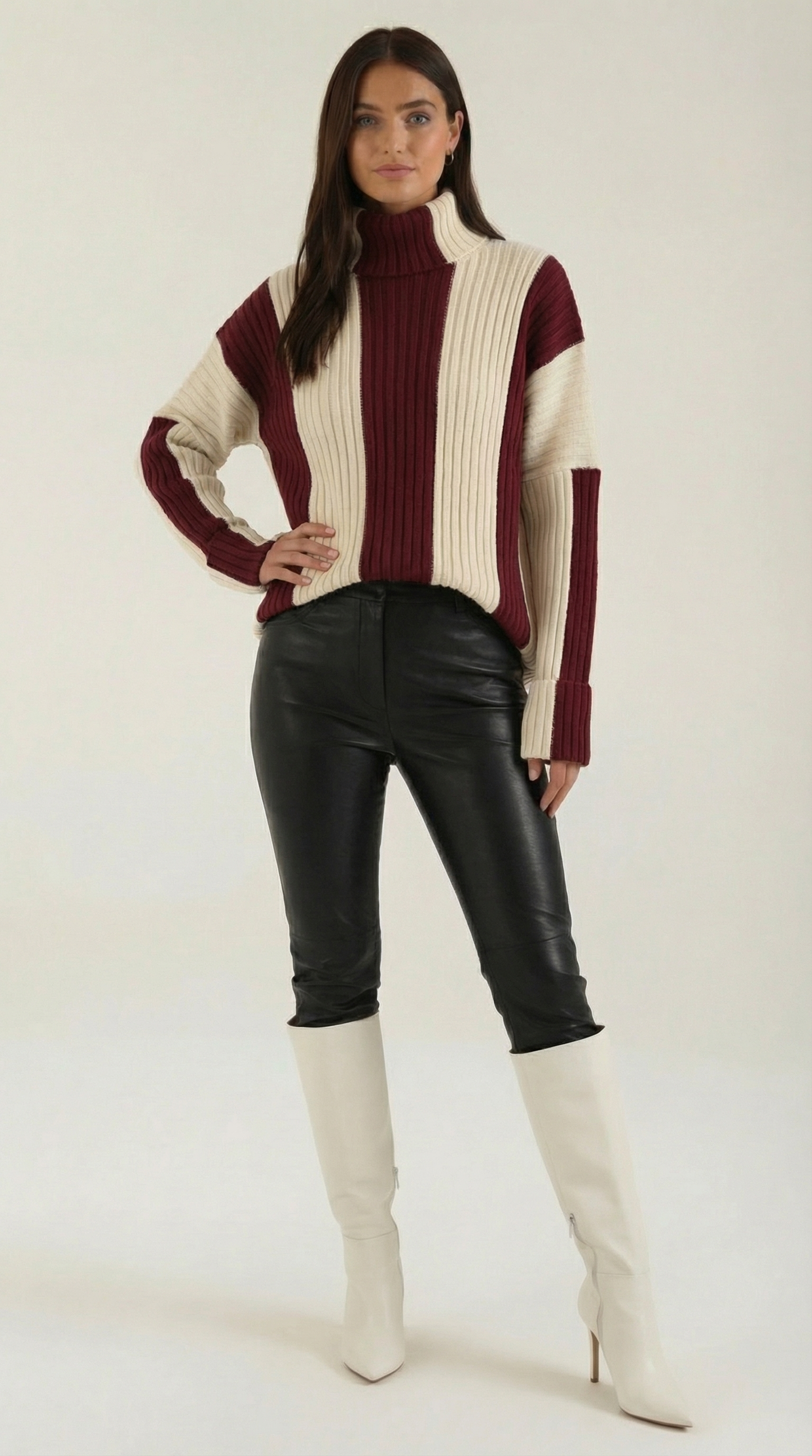 Damen Rollkragenpullover Oversize Streifen - Norvielle