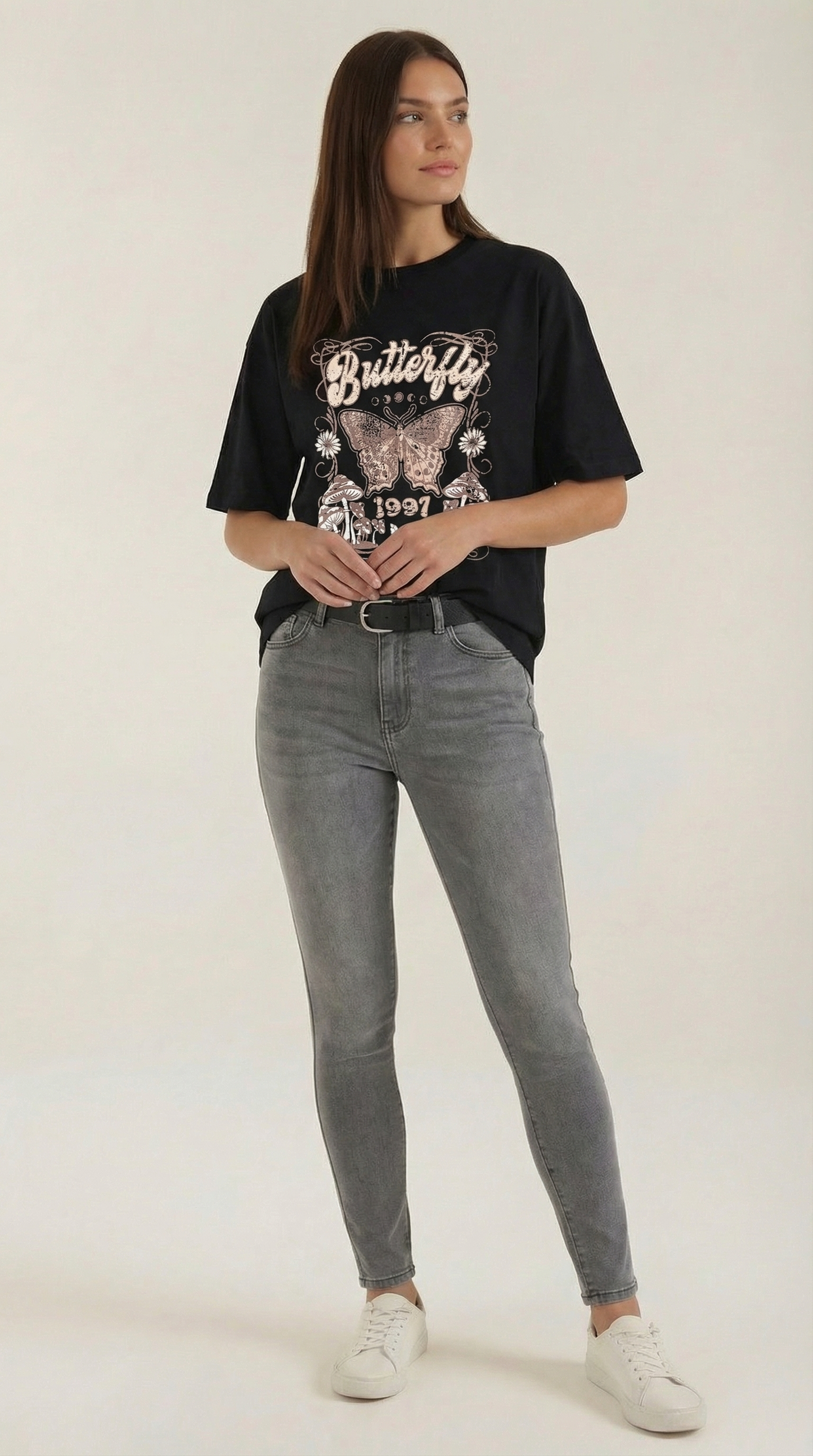 Damen Oversize T-Shirt Großes Gesichts-Motiv - Norvielle