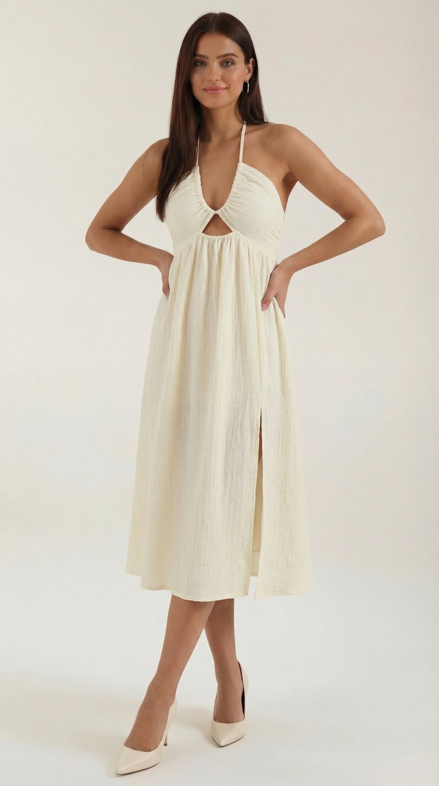 Damen Midi-Kleid mit V-Ausschnitt Modern - Norvielle