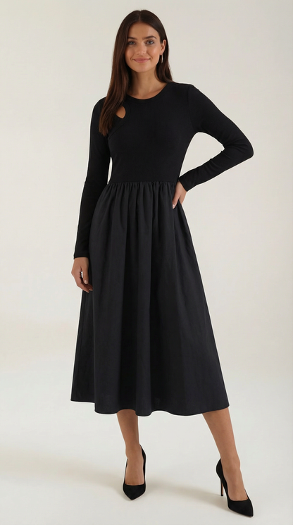 Elegantes Damen Langarm Maxikleid Sommer Baumwolle - Norvielle
