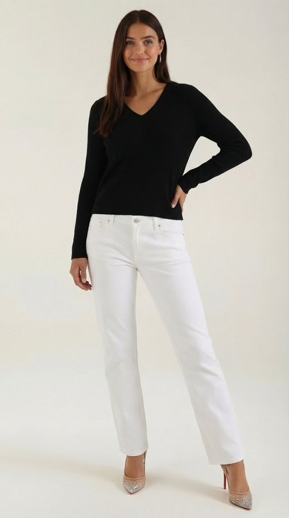 Damen Pullover V-Ausschnitt Gerippt - Norvielle