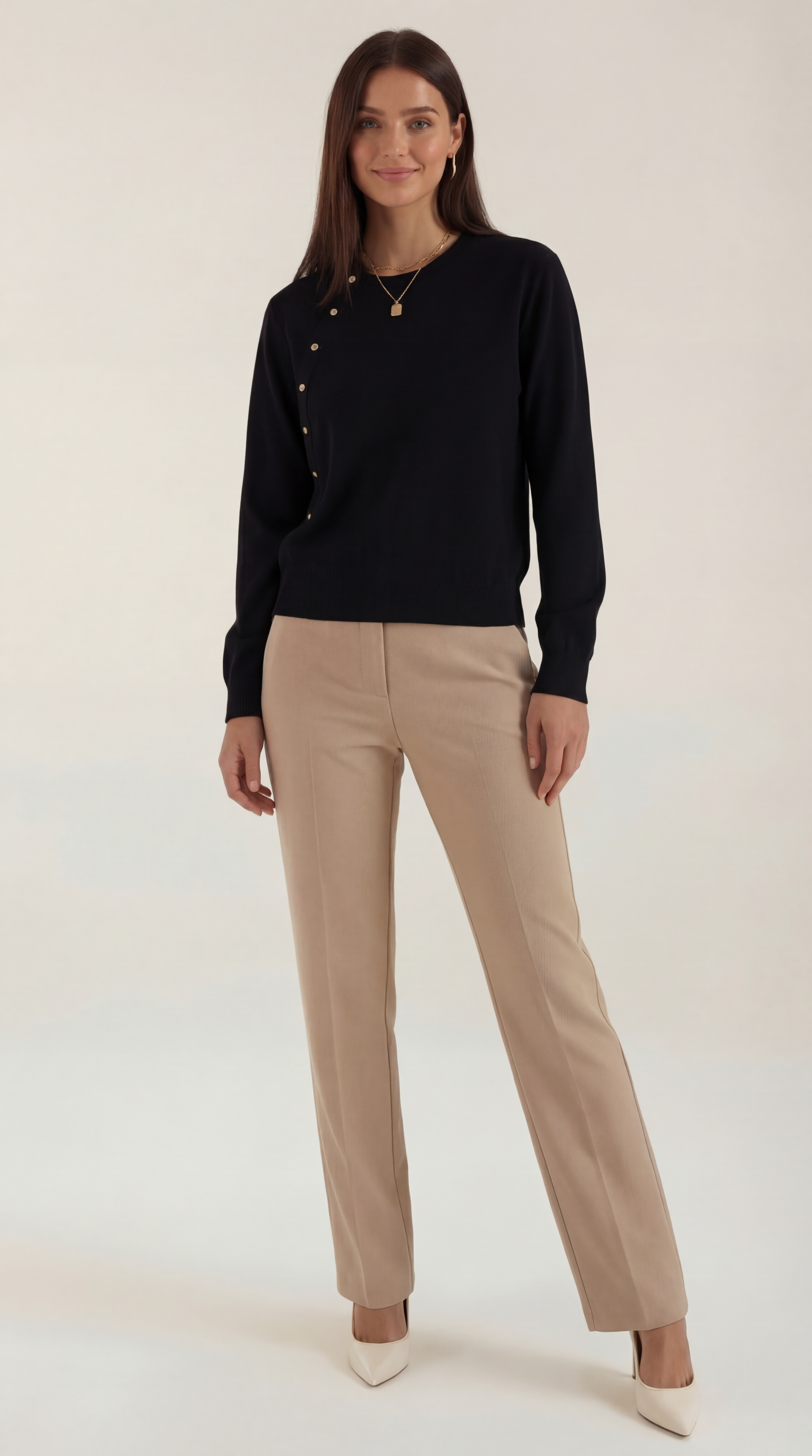 Damen Asymmetrisches Stricktop Mit Knöpfen - Norvielle