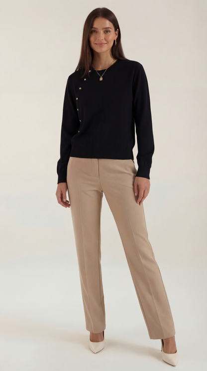 Damen Asymmetrisches Stricktop Mit Knöpfen - Norvielle
