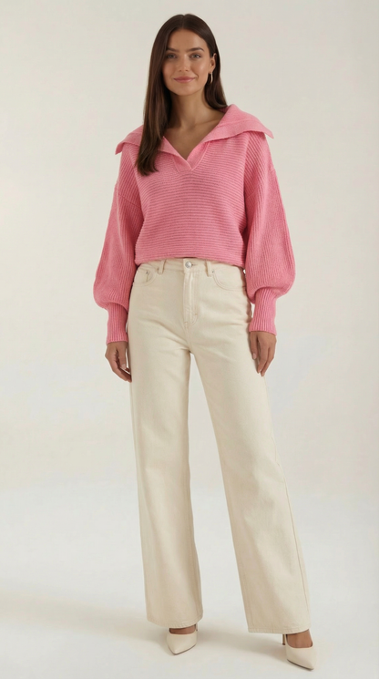 Damen Grobstrickpullover Warm Mit Kragen - Norvielle