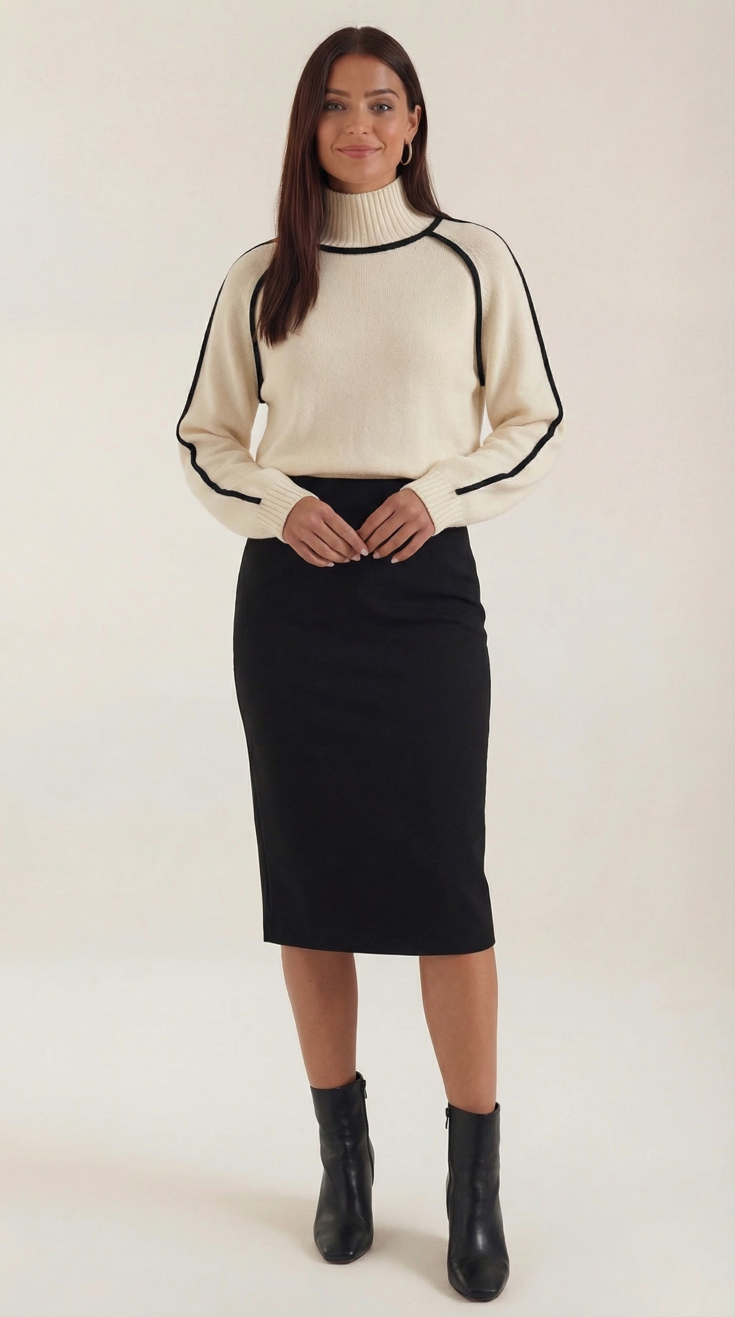 Damen Hochgeschlossener Pullover Kontrastpaspel Modern - Norvielle