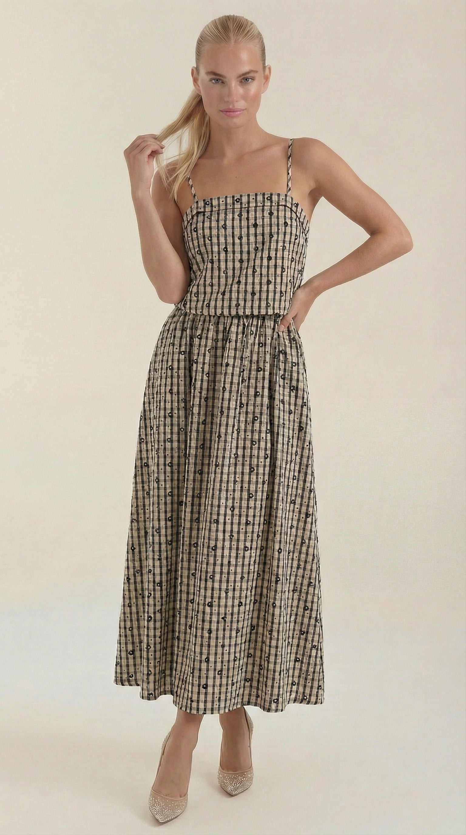 Kariertes Damen Sommerkleid Midi Leicht Blumenmuster - Norvielle