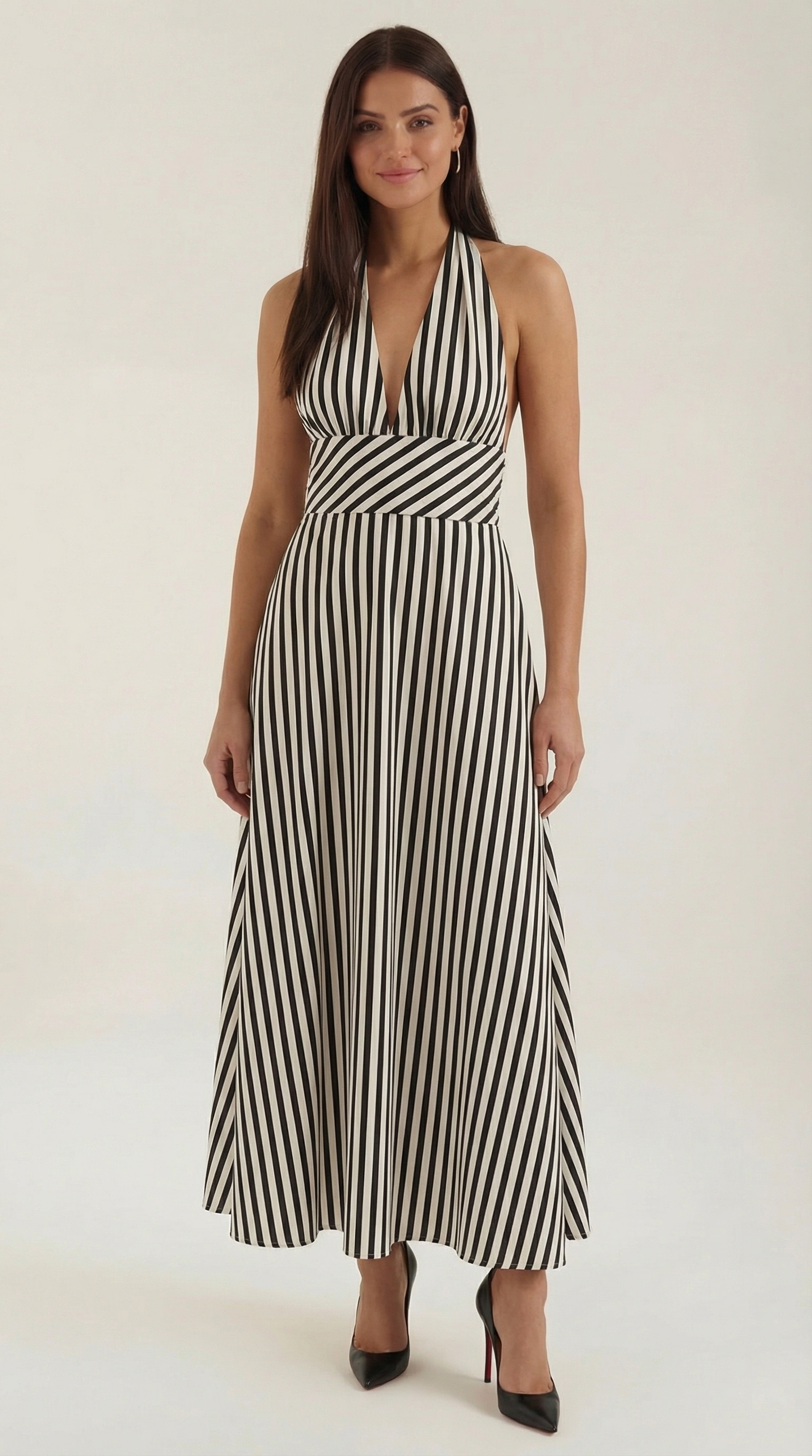 Damen Maxikleid Streifen V-Ausschnitt Lang - Norvielle