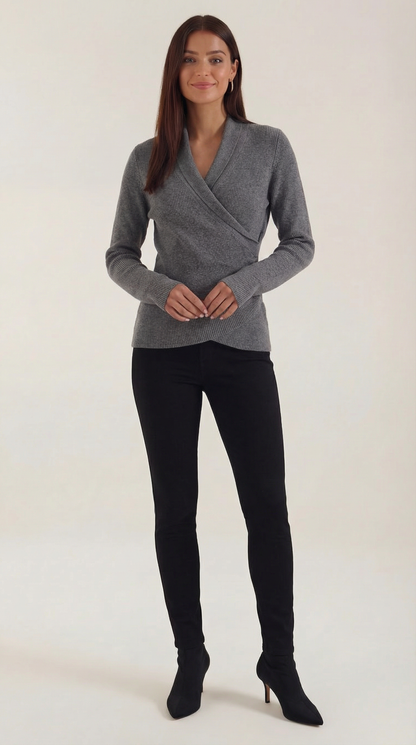 Damen Wickelpullover Weichstrick Beige - Norvielle