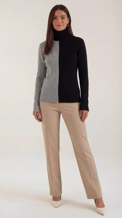 Damen Turtleneck Pullover Farbblock Modern - Norvielle