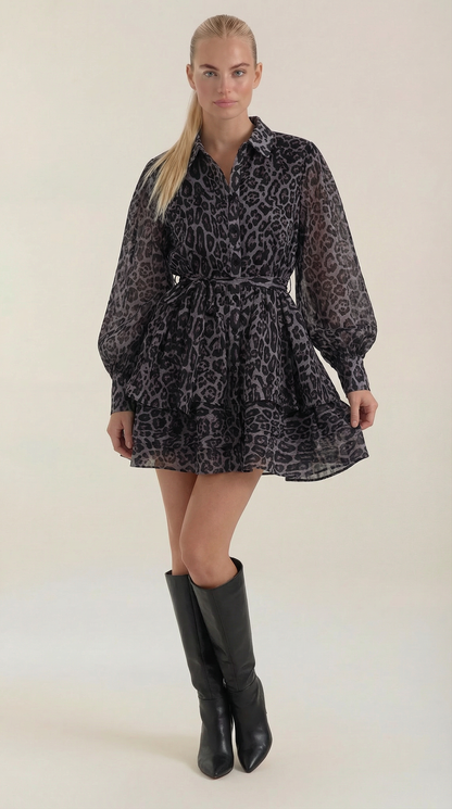 Damen Minikleid Leopardenprint Partykleid - Norvielle