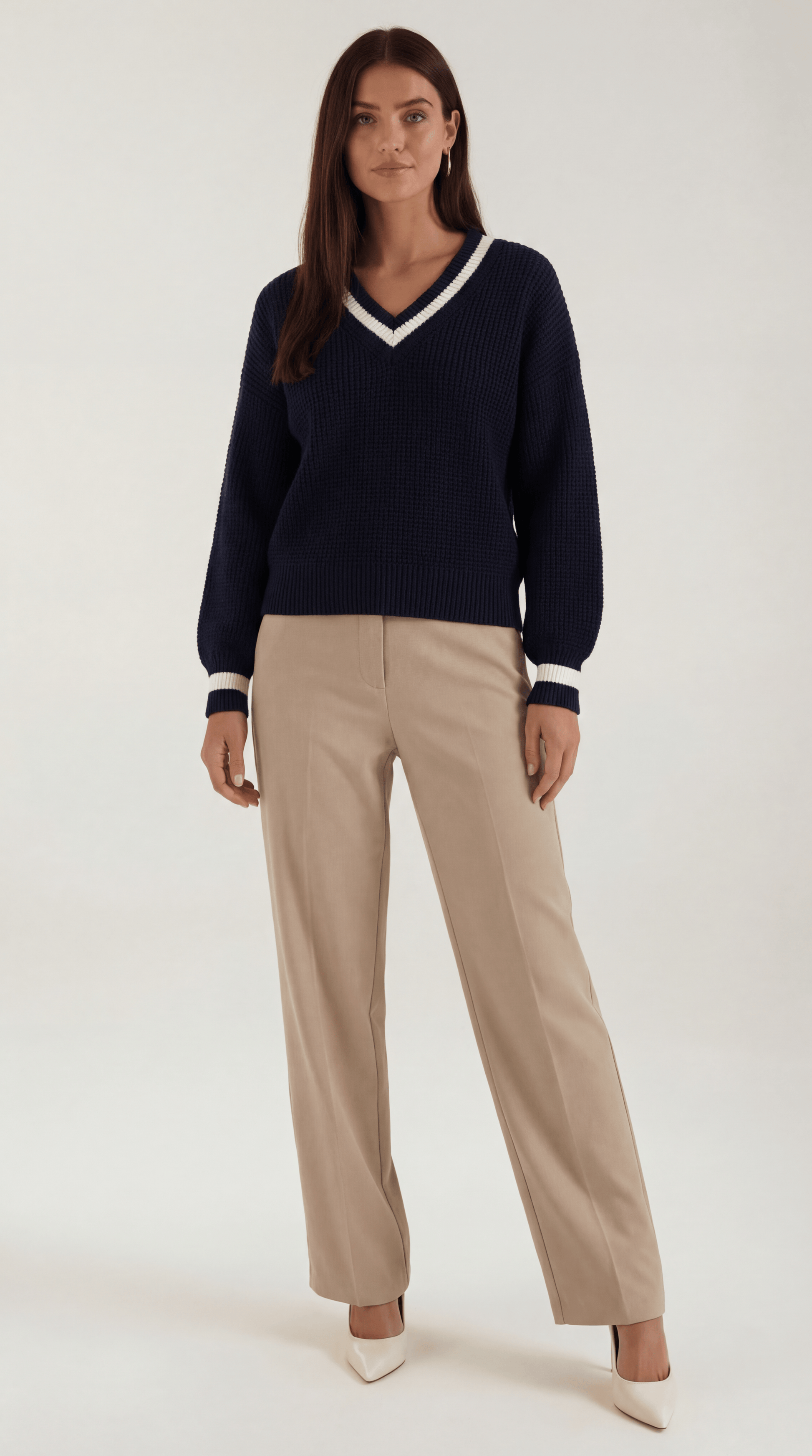 Damen Strickpullover Modern Kontrastbesatz - Norvielle