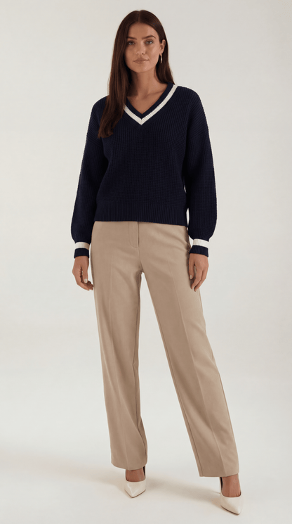 Damen Strickpullover Modern Kontrastbesatz - Norvielle
