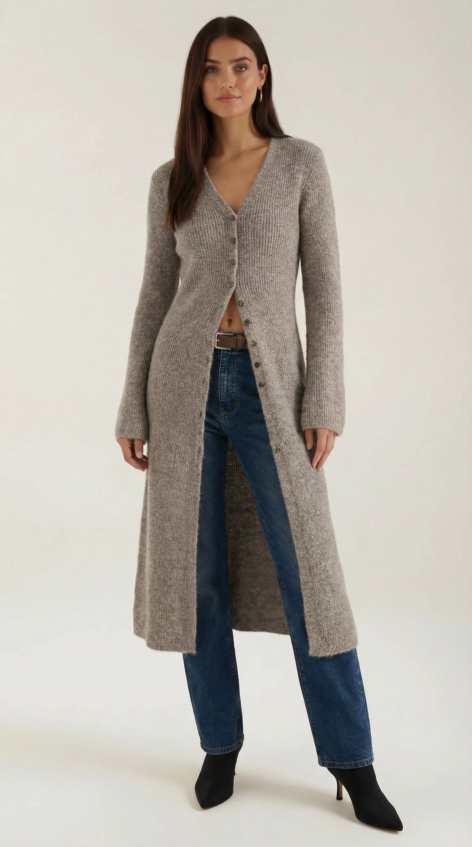 Damen Maxi Cardigan V-Ausschnitt Gerippt Groß - Norvielle