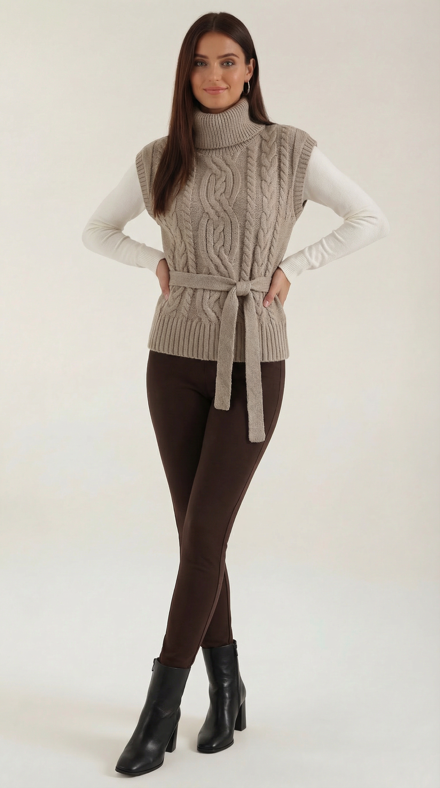 Damen Strickweste Zopfmuster Rollkragen Warm - Norvielle