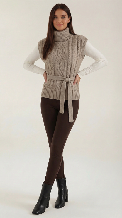 Damen Strickweste Zopfmuster Rollkragen Warm - Norvielle