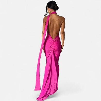 Damen Neckholder Maxikleid Ein Schulter Sommerkleid