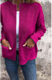 Damen Klassische Lederjacke Reißverschluss Modern