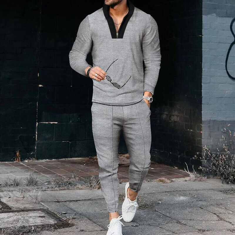 Herren Freizeit Set 2-teilig Langarmshirt Baumwolle