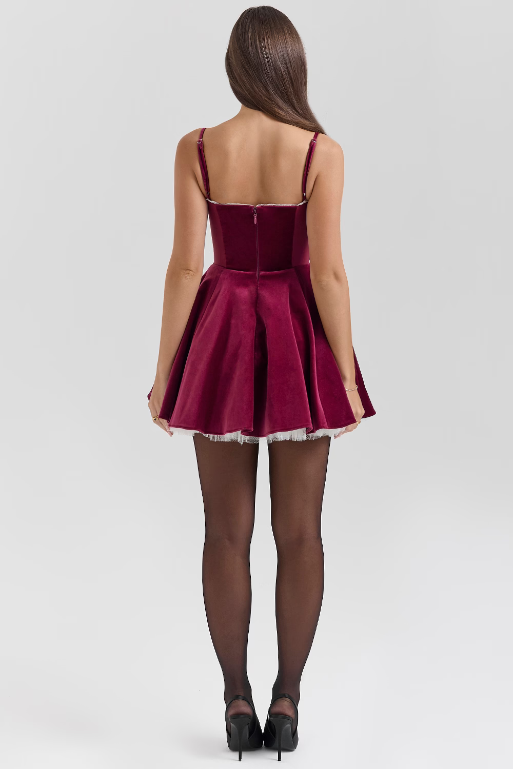Damen Samtkleid Korsett Look mit Tüll Mini