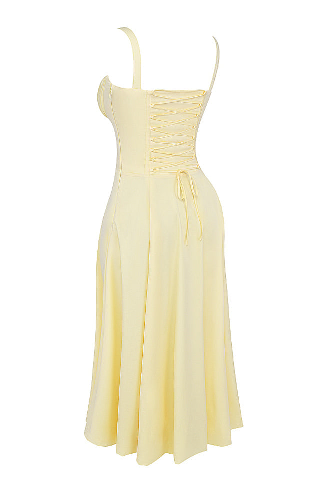 Damen Midikleid Zitronengelb Figurformend Sommerkleid