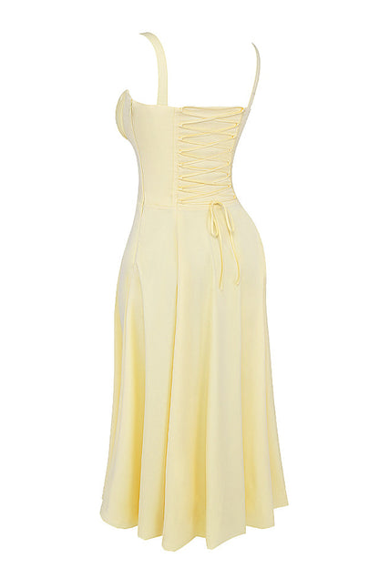 Damen Midikleid Zitronengelb Figurformend Sommerkleid