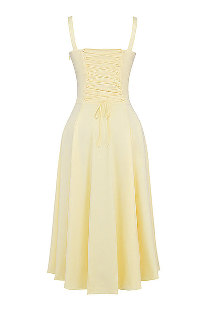 Damen Midikleid Zitronengelb Figurformend Sommerkleid