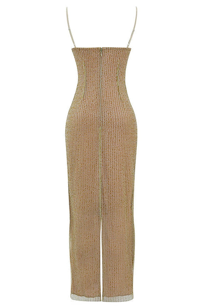 Damen Maxi-Kleid Pailletten Gold