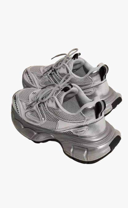 Damen Sneaker Grau Chunky Atmungsaktives Mesh Bequem