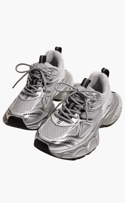 Damen Sneaker Grau Chunky Atmungsaktives Mesh Bequem