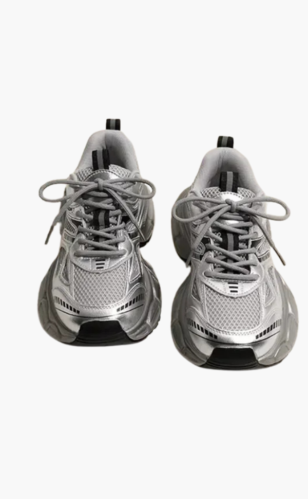 Damen Sneaker Grau Chunky Atmungsaktives Mesh Bequem