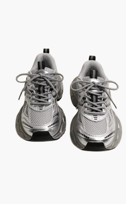 Damen Sneaker Grau Chunky Atmungsaktives Mesh Bequem