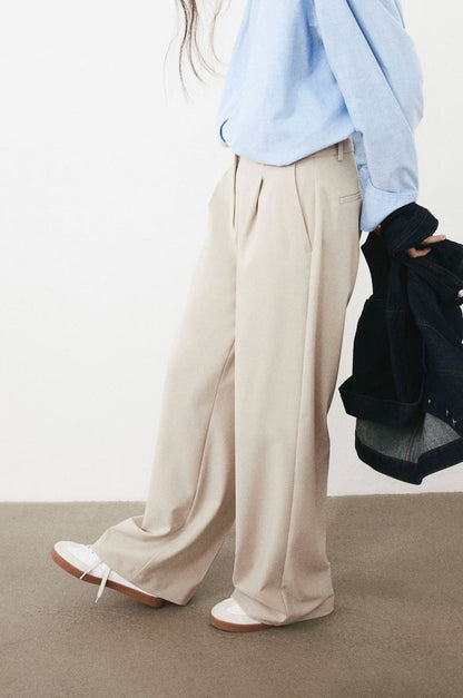 Damenhose Weit Bequem Bundfalten Gerader Schnitt