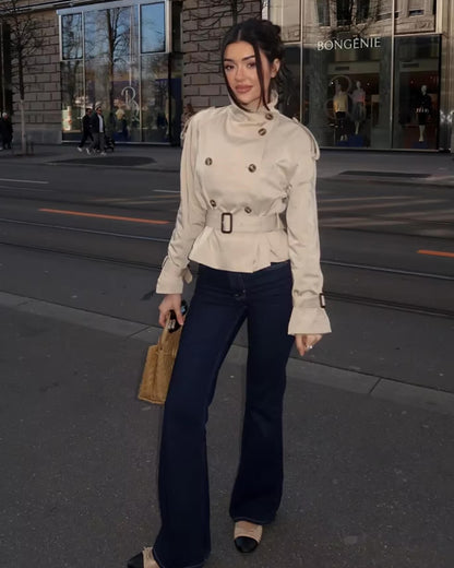 Damen Trenchcoat Kurzmantel Wasserabweisend