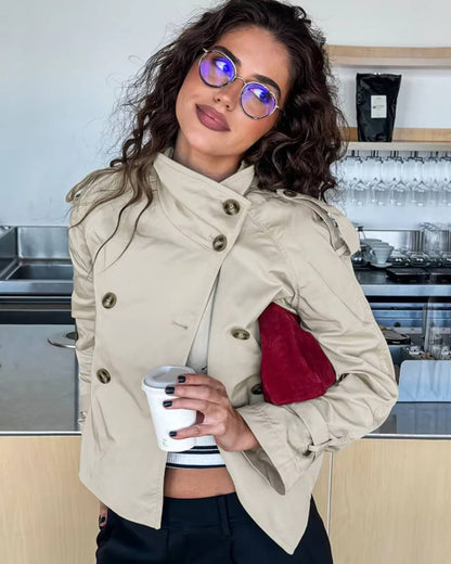 Damen Trenchcoat Kurzmantel Wasserabweisend