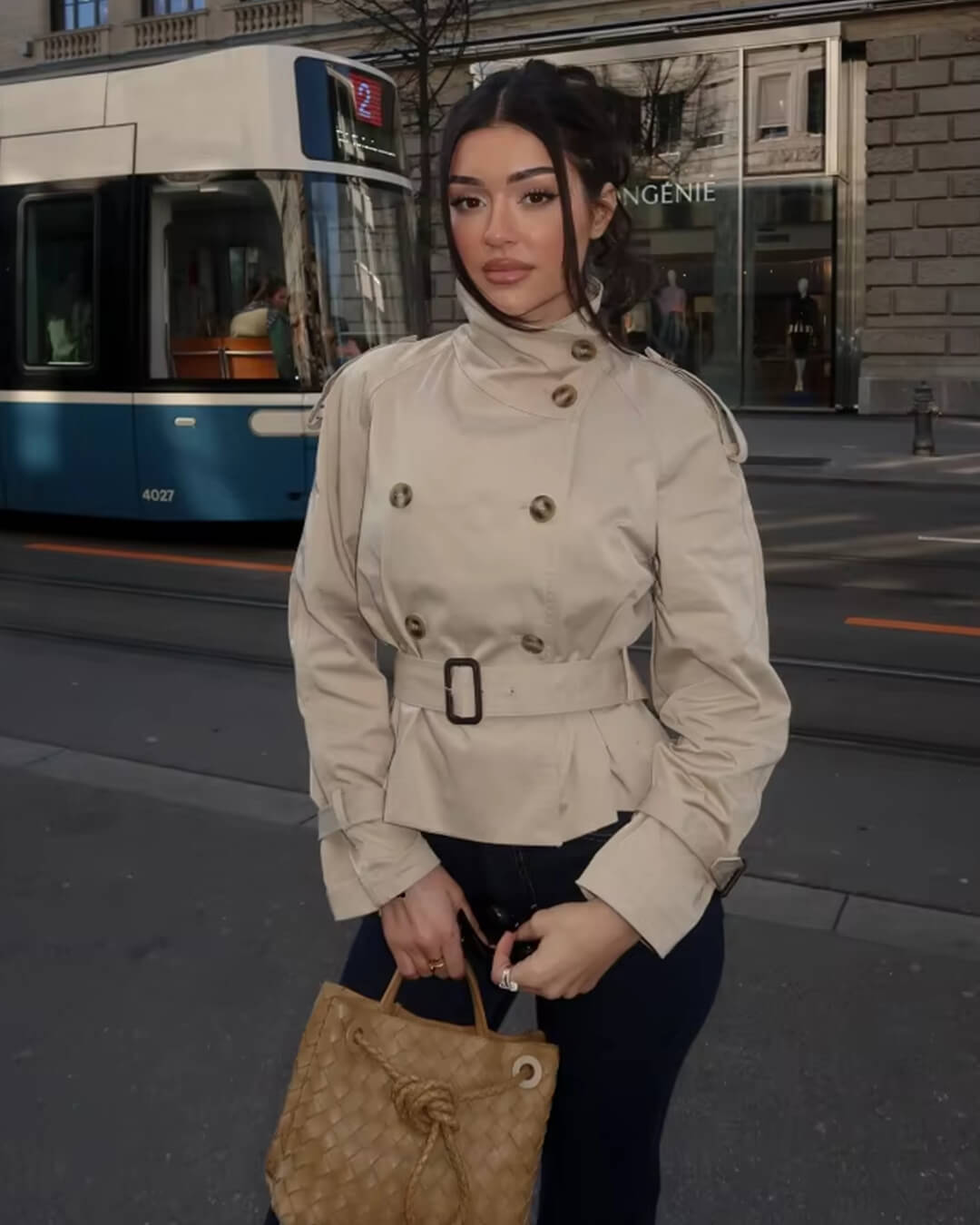 Damen Trenchcoat Kurzmantel Wasserabweisend
