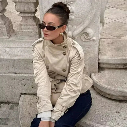 Damen Trenchcoat Kurzmantel Wasserabweisend