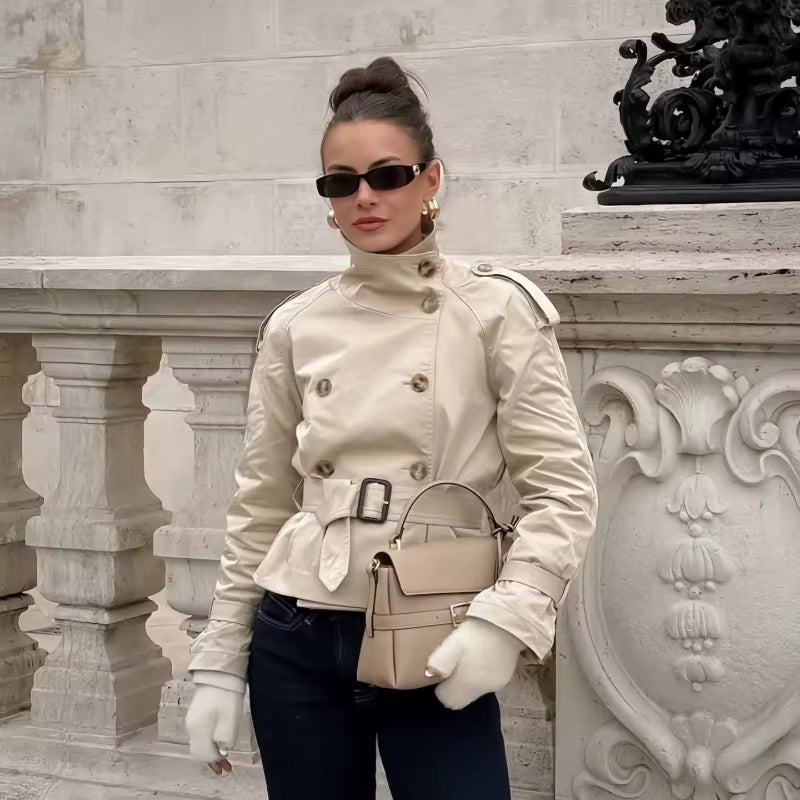 Damen Trenchcoat Kurzmantel Wasserabweisend