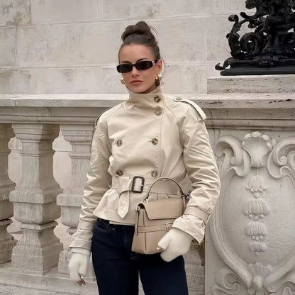 Damen Trenchcoat Kurzmantel Wasserabweisend