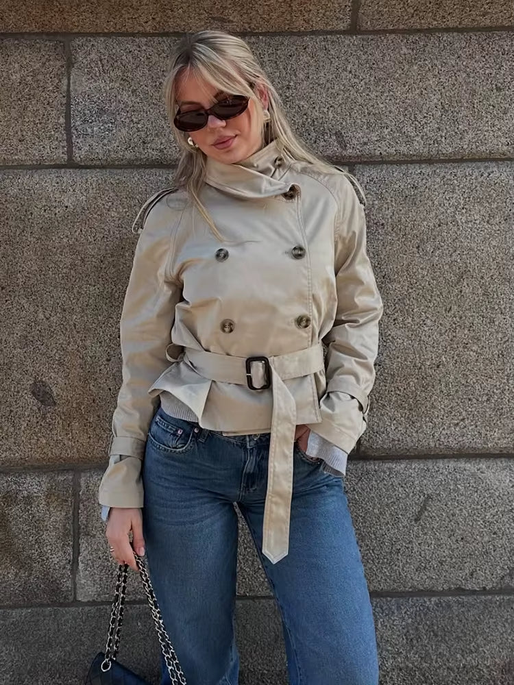 Damen Trenchcoat Kurzmantel Wasserabweisend