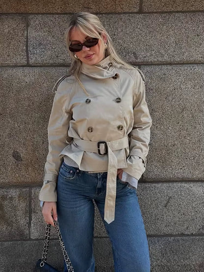 Damen Trenchcoat Kurzmantel Wasserabweisend