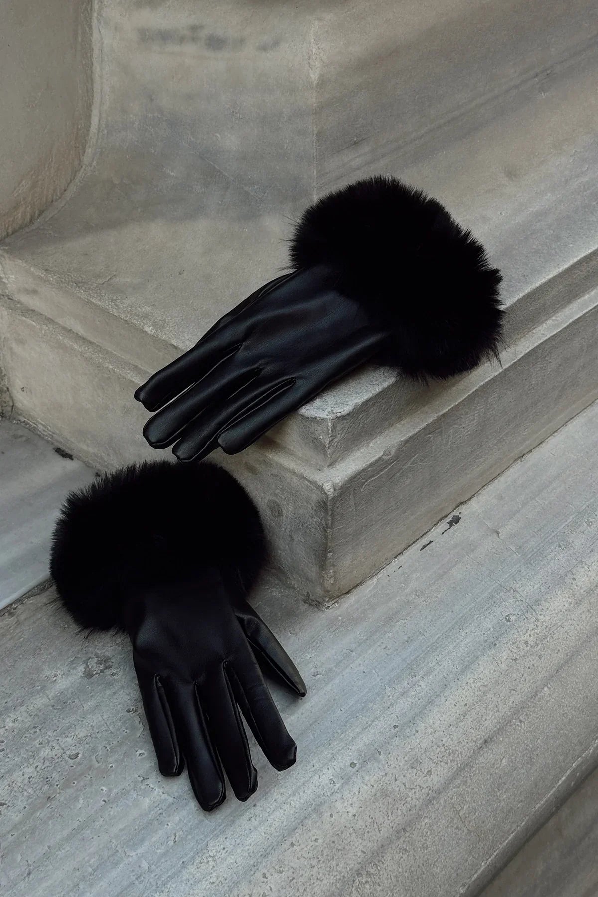 Damen Lederhandschuhe Schwarz Flauschig Winter - Norvielle