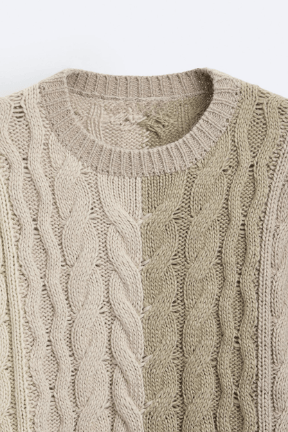 Klassischer Grobstrick-Pullover Zopfmuster Warm