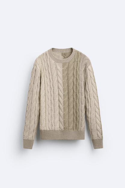 Klassischer Grobstrick-Pullover Zopfmuster Warm Beige - Norvielle