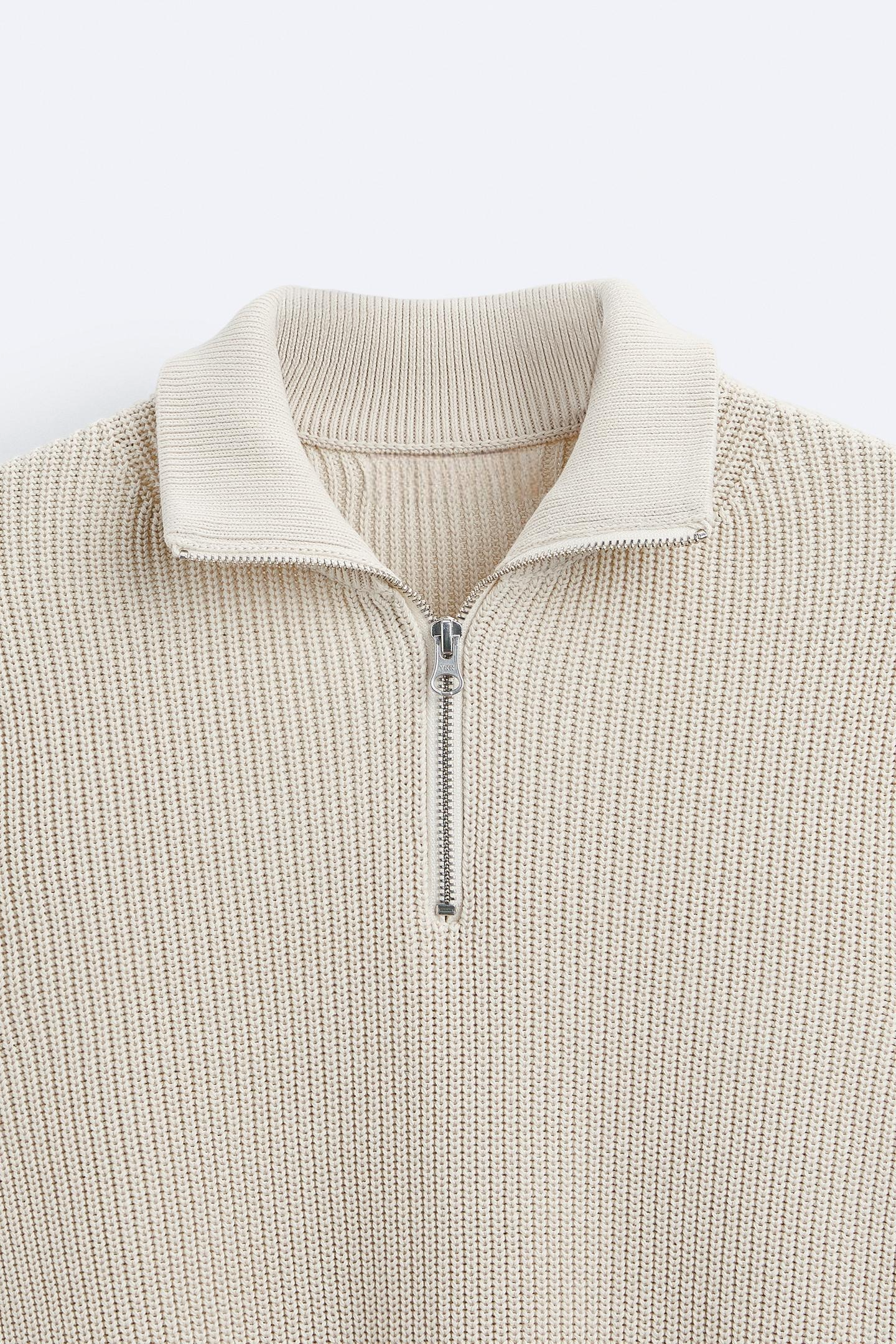 Herren Strickpullover Reißverschluss Kontrastkragen Klassisch