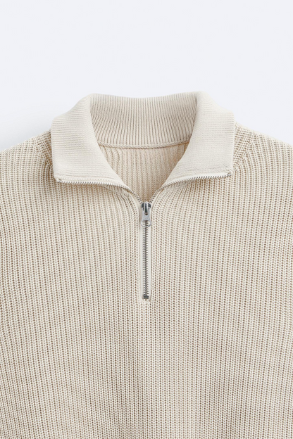 Herren Strickpullover Reißverschluss Kontrastkragen Klassisch