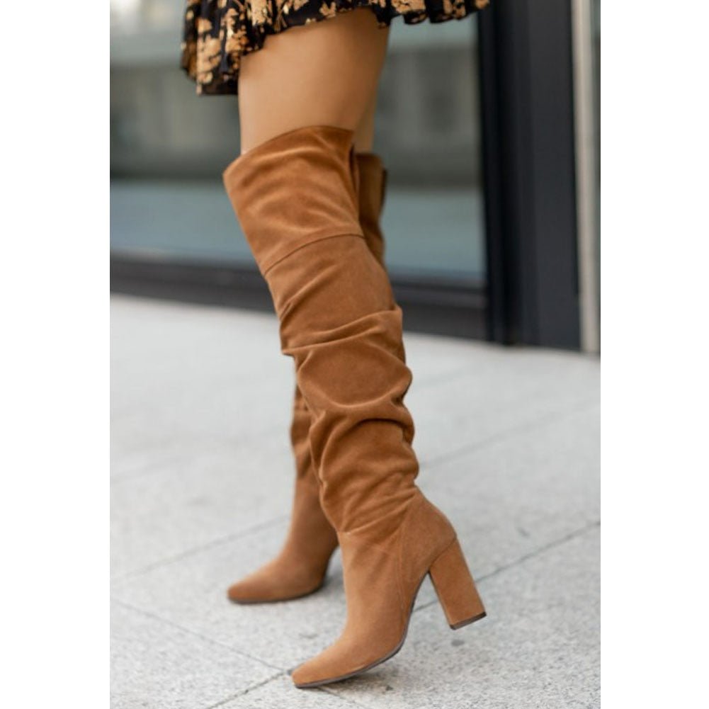 Damen Kniehochstiefel Bequem Blockabsatz
