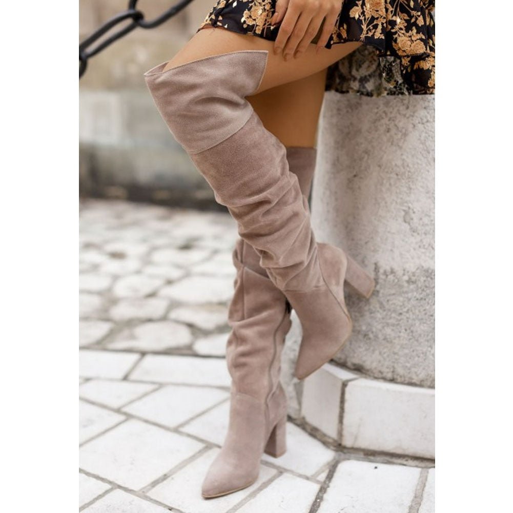 Damen Kniehochstiefel Bequem Blockabsatz