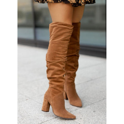 Damen Kniehochstiefel Bequem Blockabsatz